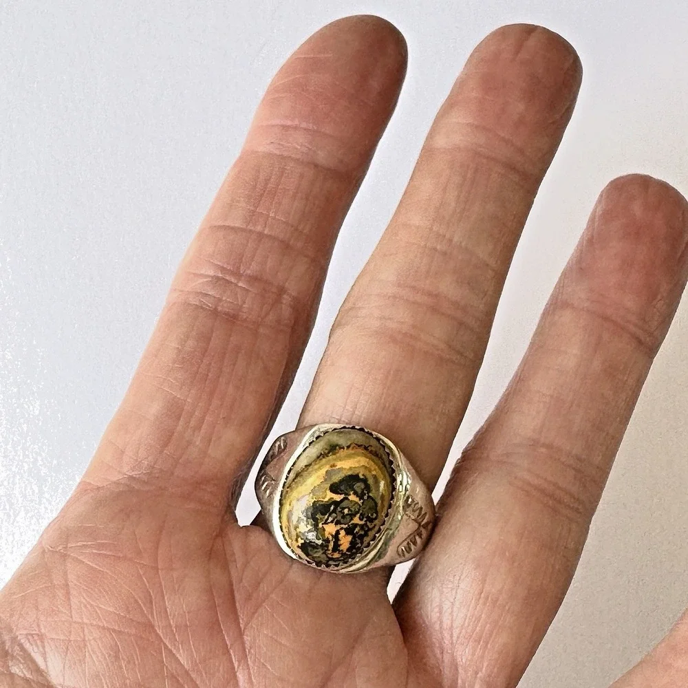 Navajo Bumblebee Jasper Mens Ring Sz 9.5 Annie Lincoln Sterling Handmade Band